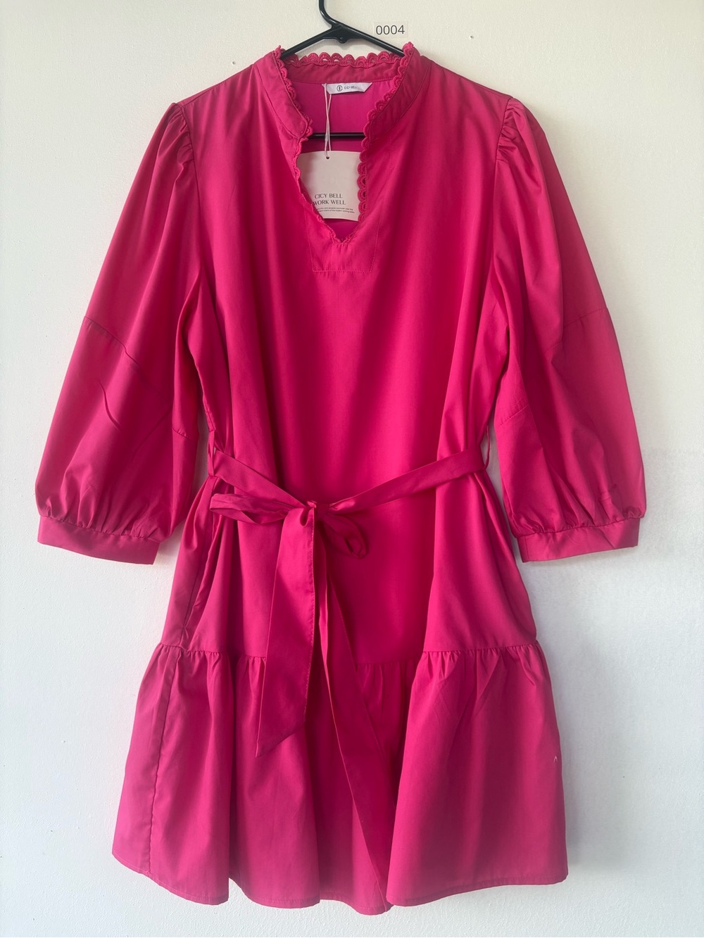 Tie-Waist Mini Dress in Bright Pink